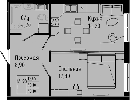 Планировка — PIXEL, 1-комн., 40 м²