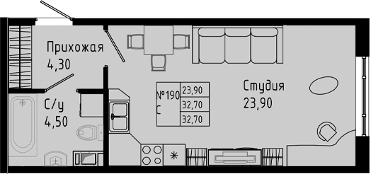 Планировка — PIXEL, Студия, 33 м²