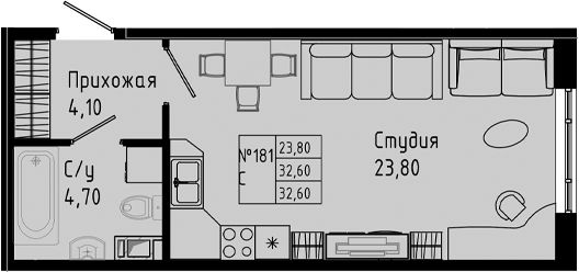 Планировка — PIXEL, Студия, 33 м²
