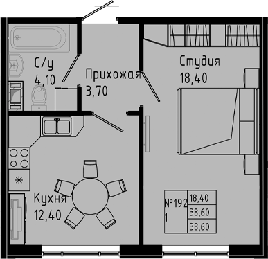Планировка — PIXEL, 1-комн., 39 м²