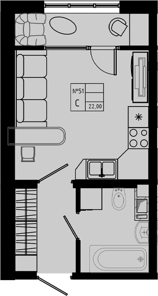 Планировка — PIXEL, Студия, 22 м²
