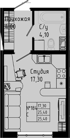 Планировка — PIXEL, Студия, 25 м²