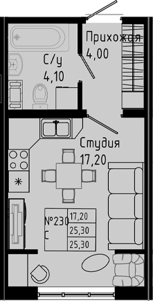 Планировка — PIXEL, Студия, 25 м²