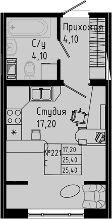 Планировка — PIXEL, Студия, 25 м²