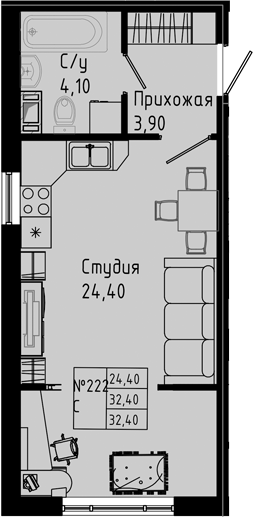 Планировка — PIXEL, Студия, 32 м²