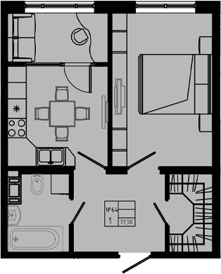 Планировка — PIXEL, 1-комн., 38 м²
