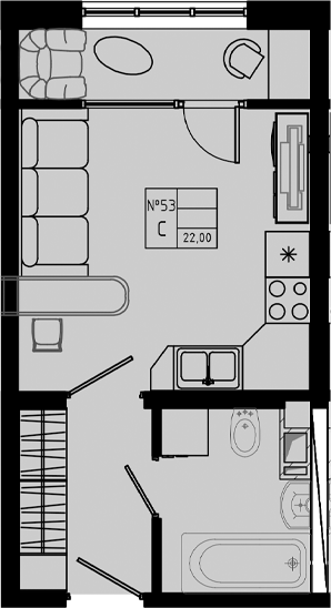 Планировка — PIXEL, Студия, 22 м²