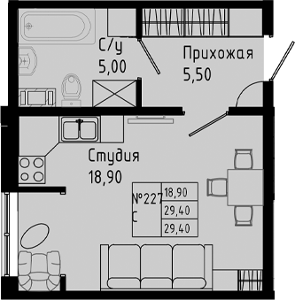Планировка — PIXEL, Студия, 29 м²