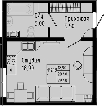 Планировка — PIXEL, Студия, 29 м²