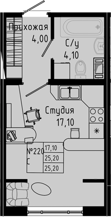 Планировка — PIXEL, Студия, 25 м²