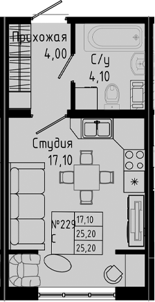 Планировка — PIXEL, Студия, 25 м²