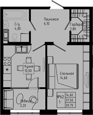 Планировка — PIXEL, 1-комн., 38 м²