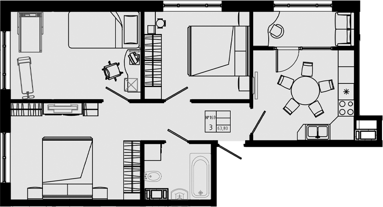 Планировка — PIXEL, 3-комн., 64 м²