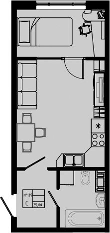 Планировка — PIXEL, Студия, 25 м²
