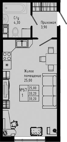 Планировка — PIXEL, Студия, 33 м²
