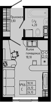 Планировка — PIXEL, Студия, 26 м²