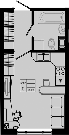 Планировка — PIXEL, Студия, 26 м²