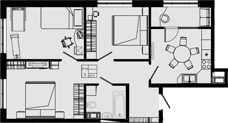 Планировка — PIXEL, 3-комн., 68 м²