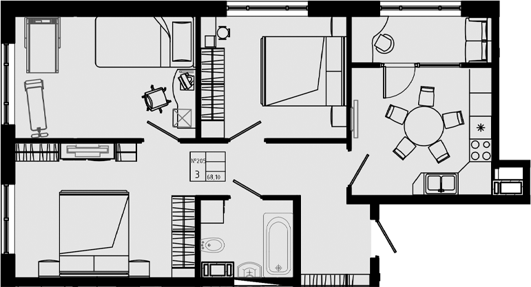 Планировка — PIXEL, 3-комн., 68 м²