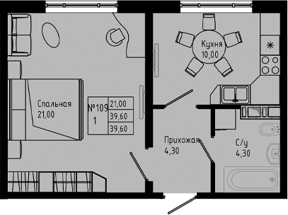 Планировка — PIXEL, 1-комн., 40 м²