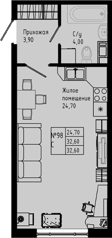 Планировка — PIXEL, Студия, 33 м²