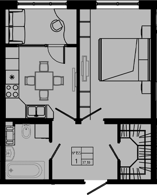 Планировка — PIXEL, 1-комн., 37 м²