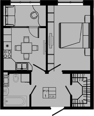 Планировка — PIXEL, 1-комн., 37 м²