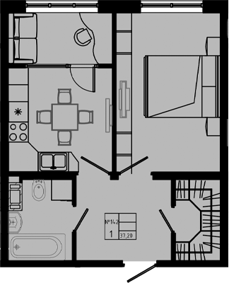 Планировка — PIXEL, 1-комн., 37 м²