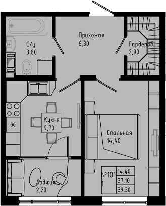 Планировка — PIXEL, 1-комн., 37 м²