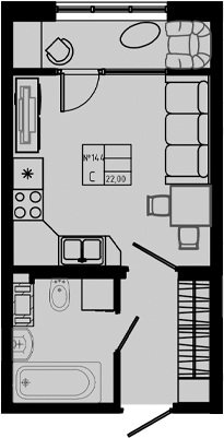 Планировка — PIXEL, Студия, 22 м²