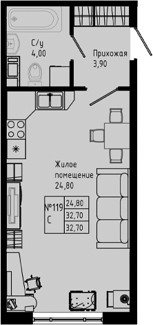 Планировка — PIXEL, Студия, 33 м²