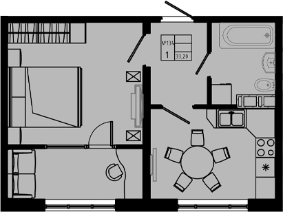 Планировка — PIXEL, 1-комн., 33 м²