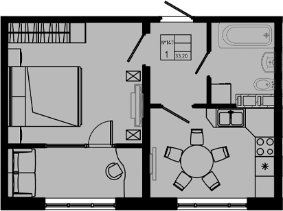 Планировка — PIXEL, 1-комн., 33 м²