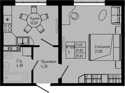 Планировка — PIXEL, 1-комн., 40 м²
