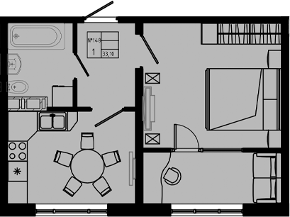 Планировка — PIXEL, 1-комн., 33 м²