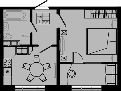 Планировка — PIXEL, 1-комн., 33 м²