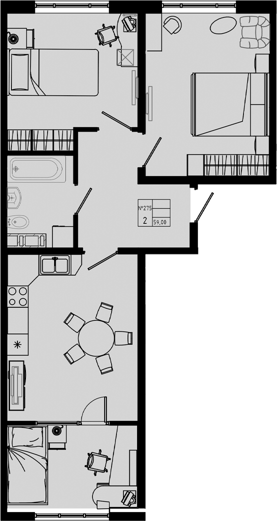 Планировка — PIXEL, 3-комн., 59 м²