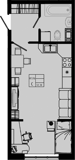 Планировка — PIXEL, Студия, 32 м²