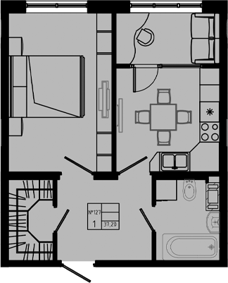 Планировка — PIXEL, 1-комн., 37 м²