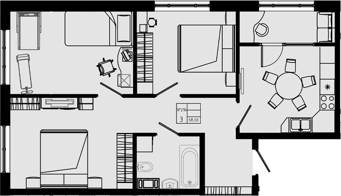 Планировка — PIXEL, 3-комн., 68 м²