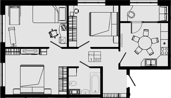 Планировка — PIXEL, 3-комн., 68 м²
