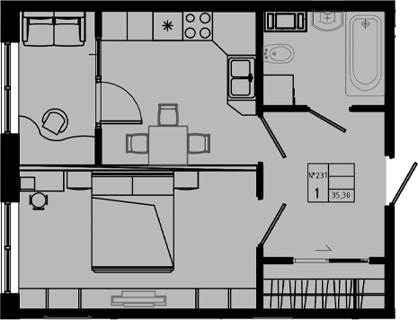 Планировка — PIXEL, 1-комн., 35 м²