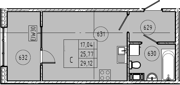 Планировка — PIXEL, Студия, 29 м²