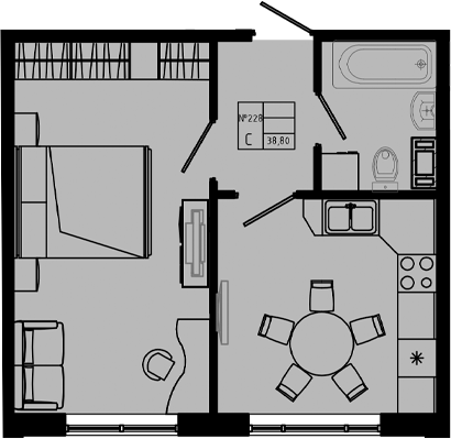 Планировка — PIXEL, 1-комн., 39 м²