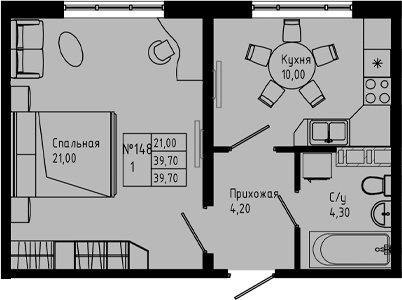 Планировка — PIXEL, 1-комн., 40 м²