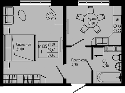 Планировка — PIXEL, 1-комн., 40 м²