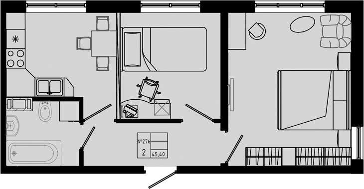 Планировка — PIXEL, 2-комн., 45 м²