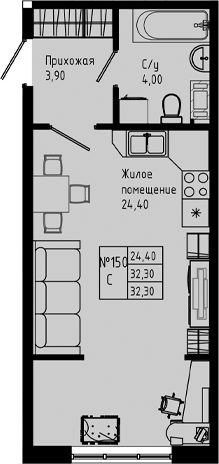 Планировка — PIXEL, Студия, 32 м²