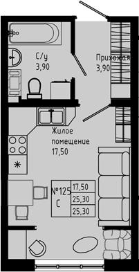 Планировка — PIXEL, Студия, 25 м²