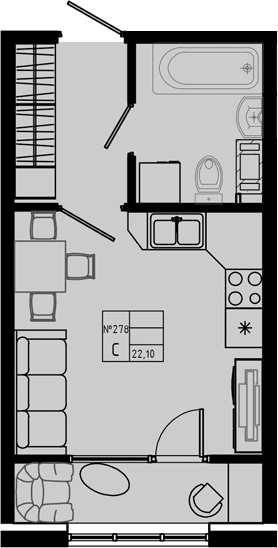 Планировка — PIXEL, Студия, 22 м²